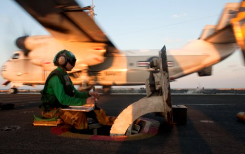 US Navy 111123-N-OY799-127 An C-2A Greyhound from the Providers of Fleet Logistics Combat Support Squadron (VRC) 30 launches off the flight deck of