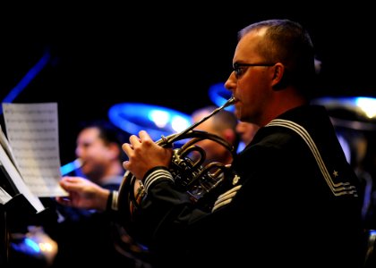 US Navy 111129-N-NY820-058 Sailor plays the french horn during big event