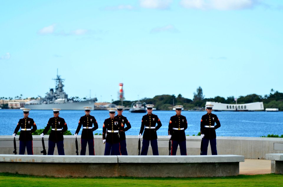 US Navy 111207-N-WP746-826 Marines from Marine Corps Base Hawaii, Kaneohe Bay, perform a rifle salute during the 70th anniversary of the attack on