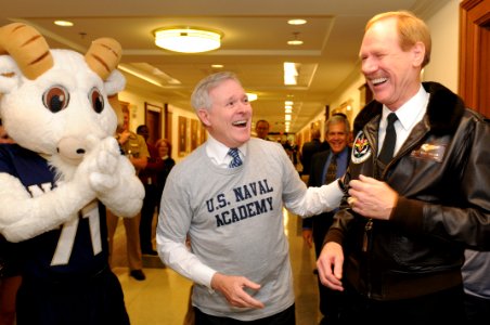 US Navy 111209-N-PM781-080 Secretary of the Navy (SECNAV) the Honorable Ray Mabus, center, and Vice Adm. Michael Miller, superintendent of the U.S