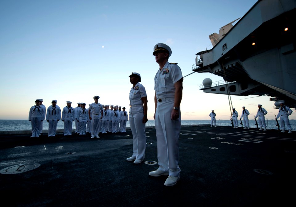 US Navy 111213-N-DR144-327 Capt. Kent D. Whalen, commanding officer of the Nimitz-class aircraft carrier USS Carl Vinson (CVN 70), and Command Mast