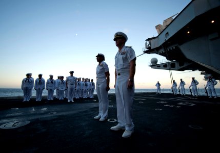 US Navy 111213-N-DR144-327 Capt. Kent D. Whalen, commanding officer of the Nimitz-class aircraft carrier USS Carl Vinson (CVN 70), and Command Mast