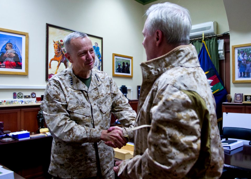 US Navy 111217-N-AC887-720 SECNAV greets a U.S. Marine Corps Gen