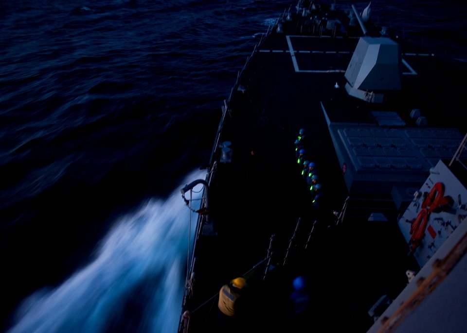 US Navy 111214-N-FI736-005 Sailors prepare for an underway replenishment aboard the Arleigh Burke-class guided-missile destroyer USS James E. Willi