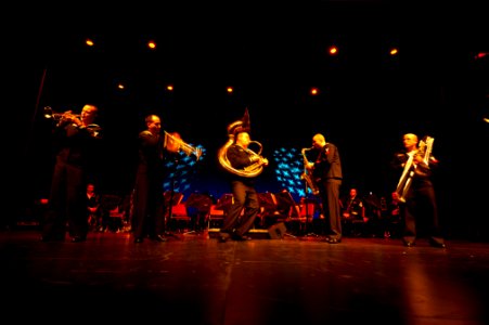 US Navy 111217-N-FG395-055 U.S. Navy Band Southeast's Dixieland Brass Band performs at the Navy Band Southeast Holiday Concert 2011 photo