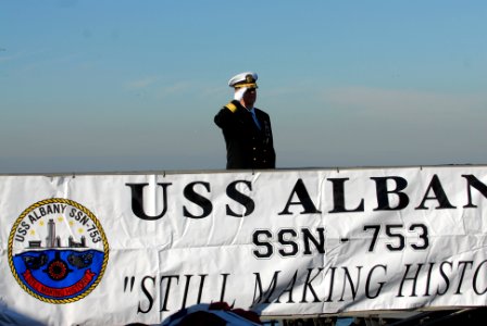 US Navy 111214-N-NK458-035 Rear Adm. Barry L. Bruner prepares to board the Los Angeles-class attack submarine USS Albany (SSN 753) for a change of