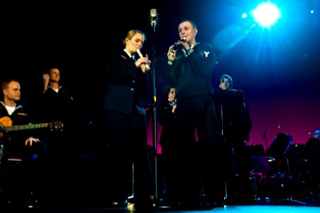 US Navy 111217-N-FG395-078 Musician 2nd Class Diane Potts and Musician 3rd Class Matthew Alello, of the U.S. Navy Band Southeast, perform a Celtic