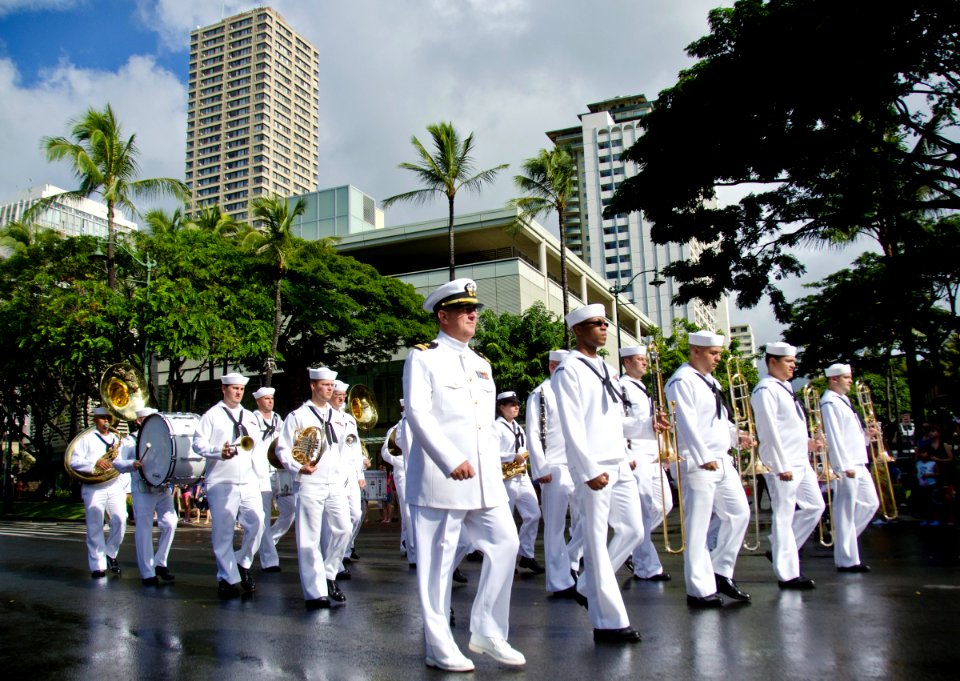 US Navy 111218-N-RI884-097 The U.S. Pacific Fleet Marching Band participates in a parade through downtown Waikiki honoring Japanese-American vetera
