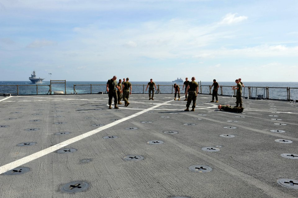 US Navy 111228-N-KS651-357 Marines exercise on the flight deck