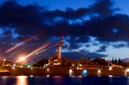 US Navy 111221-N-WP746-020 The guided-missile destroyer USS Chung-Hoon (DDG 93) is decorated with Christmas lights at Joint Base Pearl Harbor-Hicka