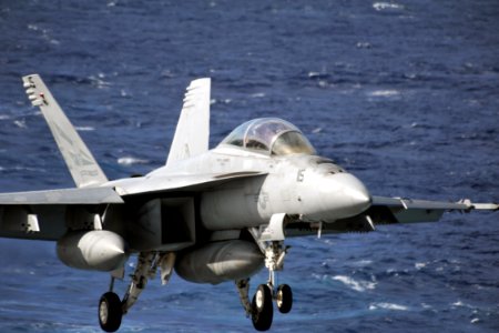 US Navy 111224-N-YB753-040 Jet approaches the flight deck of USS Abraham Lincoln