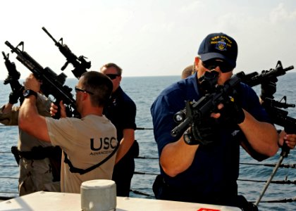 US Navy 111228-N-VH839-014 A Sailor forms a security bubble with other Sailors during training