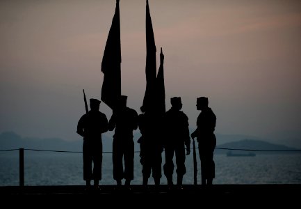 US Navy 111227-N-DR144-600 The Nimitz-class aircraft carrier USS Carl Vinson's (CVN 70) color guard waits to parade the U.S. and Chinese colors bef
