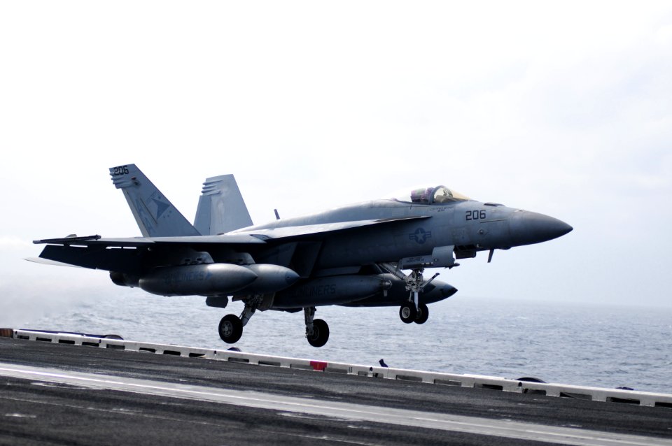 US Navy 111231-N-GZ832-871 An F-A-18E Super Hornet assigned to Strike Fighter Squadron (VFA) 81 launches from the Nimitz-class aircraft carrier USS