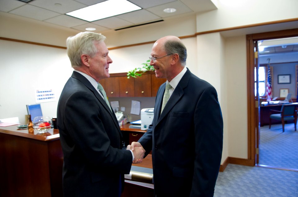 US Navy 120110-N-AC887-002 Secretary of the Navy (SECNAV) the Honorable Ray Mabus meets with U.S. Ambassador to Chile, Alejandro D. Wolff
