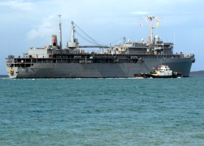 US Navy 120109-N-GE301-029 The submarine tender USS Frank Cable (AS 40) transits Apra Harbor for Portland, Oregon