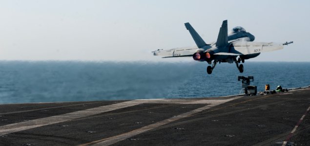 US Navy 120104-N-OY799-094 An F-A-18F Super Hornet from the Black Aces of Strike Fighter Squadron (VFA) 41 launches from the Nimitz-class aircraft