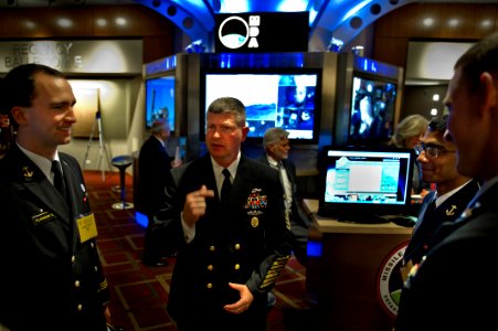 US Navy 120110-N-MG658-046 Master Chief Petty Officer of the Navy (MCPON) Rick D. West speaks with U.S. Naval Academy midshipman during the 24th An