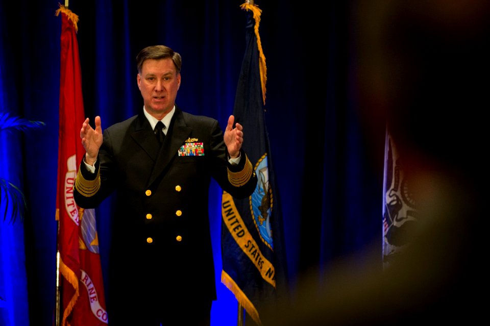 US Navy 120111-N-MG658-032 Vice Chief of Naval Operations Adm. Mark Ferguson answers questions from an audience during the 24th Annual Surface Navy