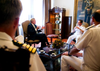 US Navy 120110-N-AC887-005 Secretary of the Navy (SECNAV) the Honorable Ray Mabus meets with Chilean navy Commander in Chief Adm. Edmundo Gonzalez