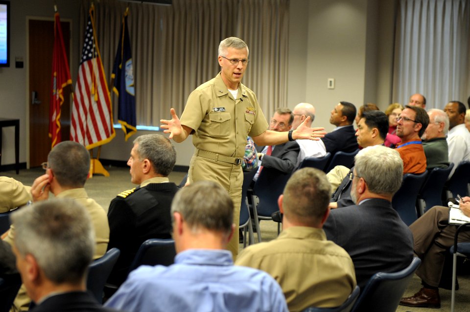 US Navy 120111-N-PO203-083 Rear Adm. Matthew L. Klunder, the 24th chief of naval research, discusses his 2012 priorities during his first all-hands