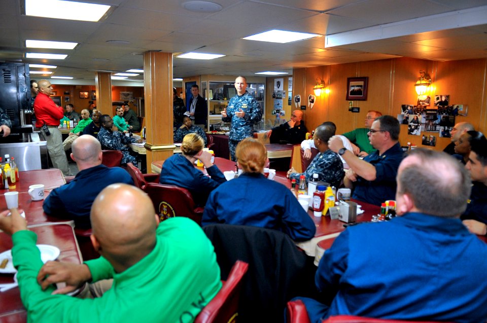US Navy 120113-N-YQ566-003 Chief of Naval Operations (CNO) Adm. Jonathan Greenert speaks with the Chief's Mess abaord aircraft carrier USS Enterpr