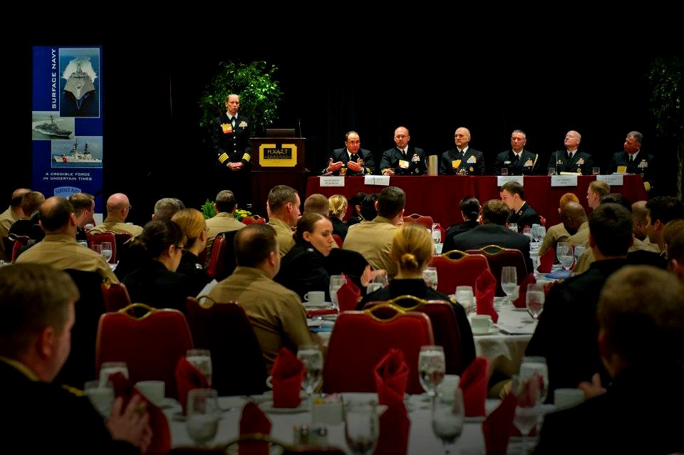 US Navy 120110-N-MG658-057 An officer answers questions during the Junior Officer Roundtable