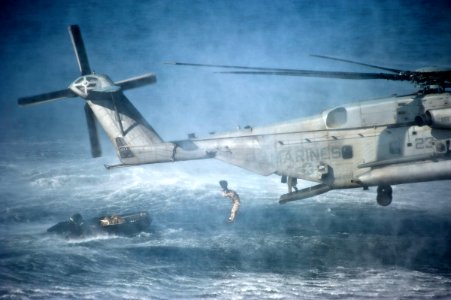 US Navy 120119-N-DX615-278 Marines assigned to the 11th Marine Expeditionary Unit (11th MEU) conduct insertion exercises from a CH-53E Super Stalli