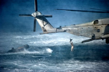 US Navy 120119-N-DX615-283 Marines assigned to the 11th Marine Expeditionary Unit (11th MEU) conduct insertion exercises from a CH-53E Super Stalli