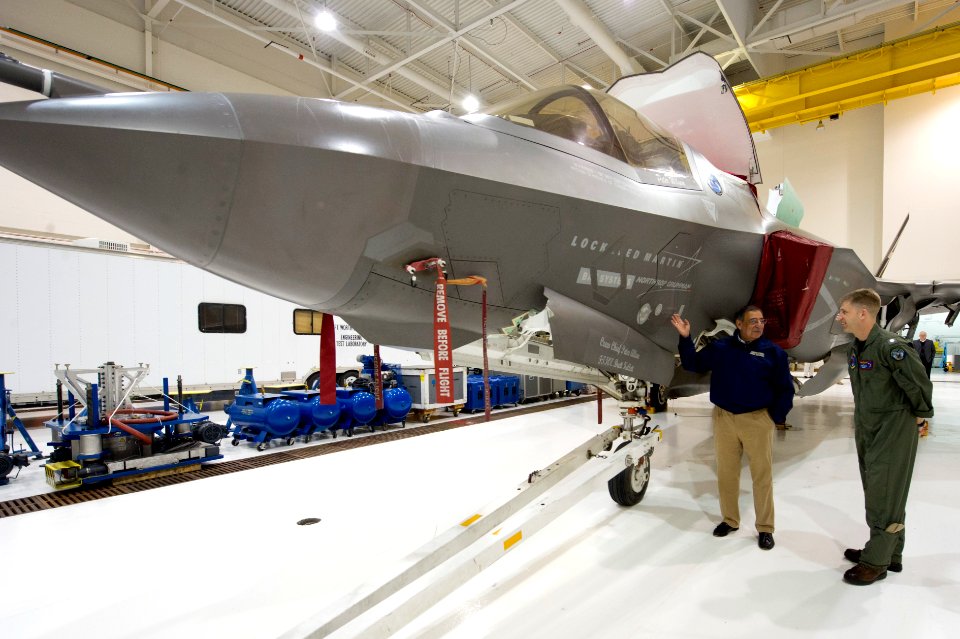 US Navy 120120-D-BW835-008 Secretary of Defense Leon E. Panetta and Congressman Steny Hoyer (D-Md) are shown the Aircraft Prototype Facility at Nav