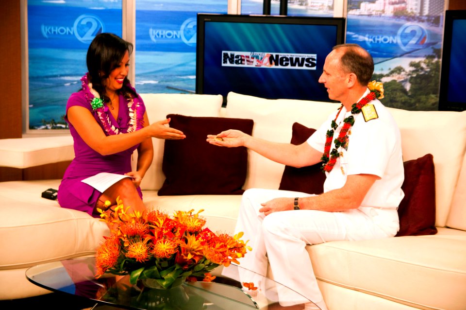 US Navy 120119-N-WP746-007 Chief of Naval Operations (CNO) Adm. Jonathan Greenert appears on Hawaiian news channel KHON2 TV's