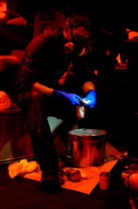 US Navy 120118-N-MD252-461 Aviation Structural Mechanic Airman David Southworth, assigned to Electronic Attack Squadron (VAQ) 134, cleans a low-pre