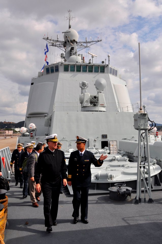 US Vice Chief of Naval Operations Adm. Mark Ferguson receives a tour of CNS Changchun (DDG-150)