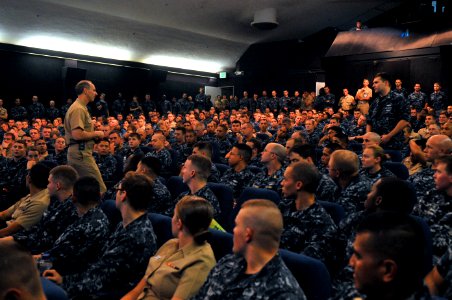 US Navy 120119-N-YQ566-124 Chief of Naval Operations (CNO) Adm. Jonathan Greenert delivers remarks and answers questions from Sailors stationed at photo