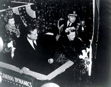 US Navy 120120-N-ZZ999-004 In this file photo taken Jan. 21, 1954, First lady Mamie Eisenhower christens the nuclear-powered submarine USS Nautilus