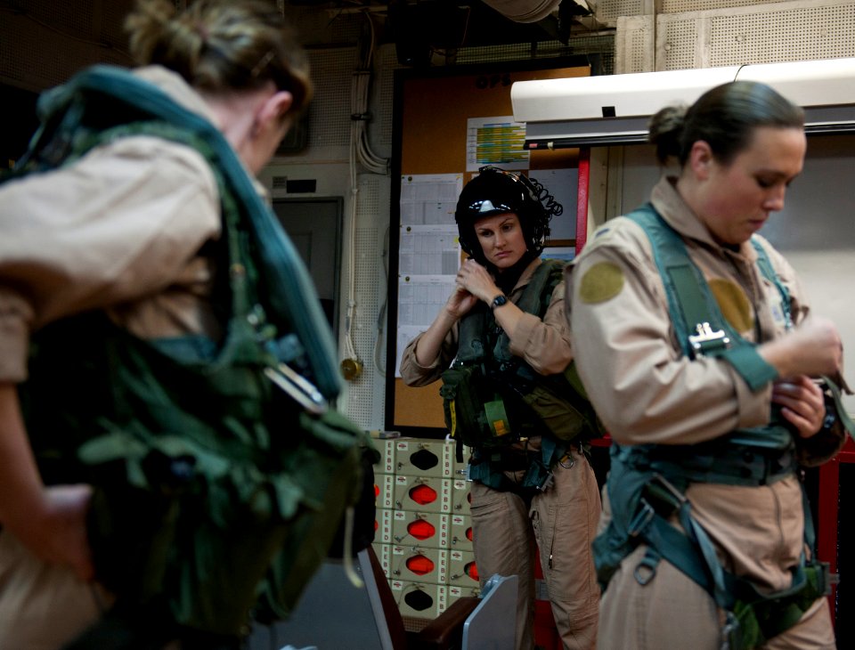 US Navy 120125-N-DR144-077 Pilot Lt. Ashley Ruic, left, Plane Commander Lt. Cmdr. Tara Refo, and Radar Operator Lt. j.g. Ashley Ellison, all assign