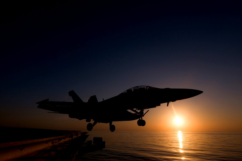 US Navy 120126-N-TZ605-406 An F-A-18F Super Hornet assigned to Strike Fighter Squadron (VFA) 22 launches from the Nimitz-class aircraft carrier USS