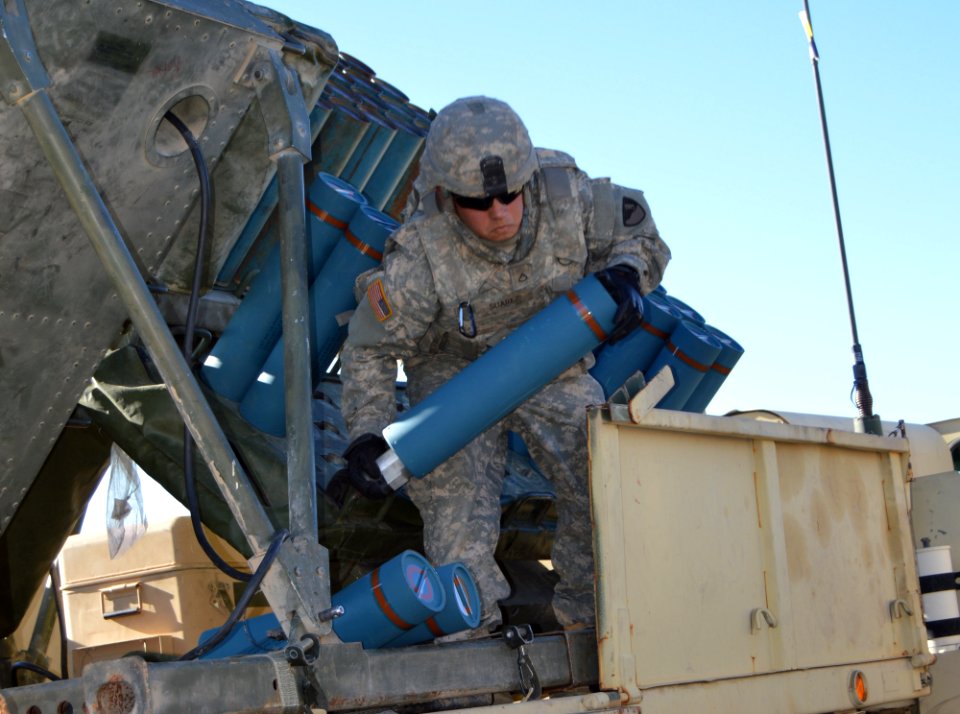 US soldier reloading Volcano mine system