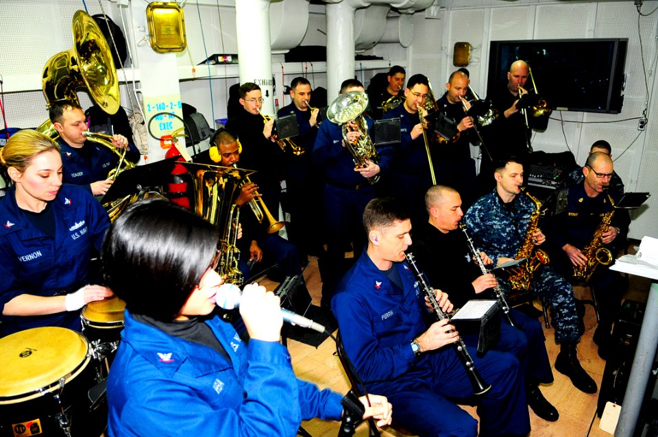 US Seventh Fleet Band practices 140301-N-SX614-001