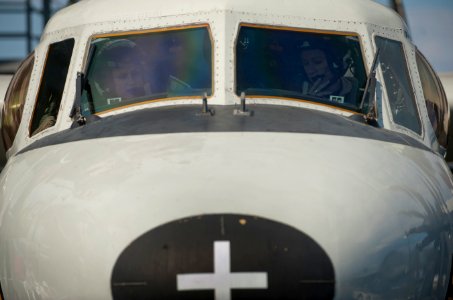 US Navy 120125-N-DR144-300 Plane Commander Lt. Cmdr. Tara Refo, left, and Pilot Lt. Ashley Ruic, both assigned to Carrier Airborne Early Warning Sq
