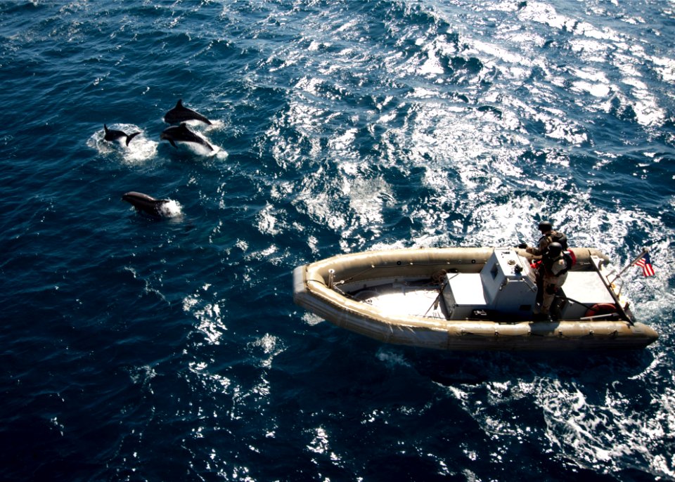 US Navy 120130-N-NL401-114 Rigid-hull inflatable boats from the Arleigh Burke-class guided-missile destroyer USS James E. Williams (DDG 95) depart