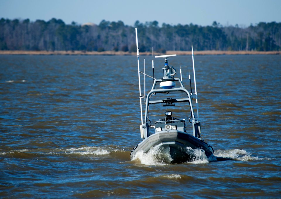 US Navy 120131-N-DU438-542 A U.S. Navy Sea Fox remote-controlled five-meter rigid hull inflatable boat prepares to intrude on an area patrolled by