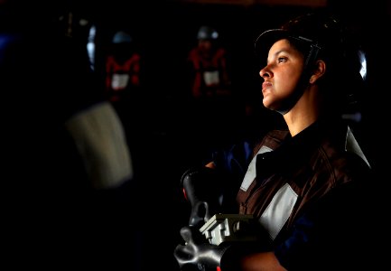US Navy 120126-N-UT411-199 Seaman Sara Schmid, assigned to the deck department aboard the Nimitz-class aircraft carrier USS Carl Vinson (CVN 70), o