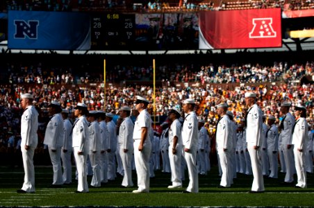 US Navy 120129-N-WP746-038 More than 200 Hawaii-based Sailors stand at attention at the Aloha Stadium field during the 2012 Pro Bowl Military Appre
