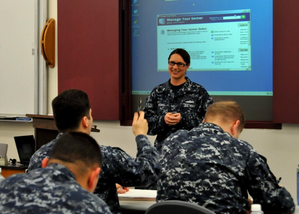 US Navy 120201-N-UN340-007 Information Systems Technician 2nd Class Brenna Presnall, assigned to NR Space and Naval Warfare Systems Command (SPAWAR
