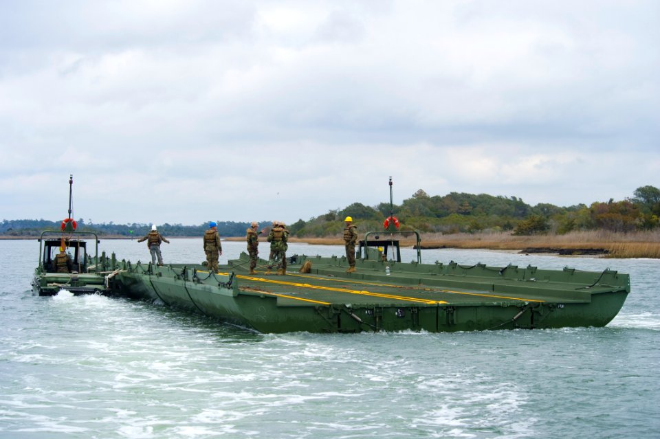 US Navy 120202-N-YX920-055 Sailors and Marines train with an improved ribbon bridge during Bold Alligator 2012