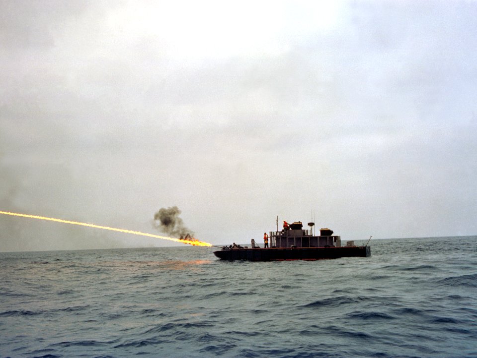 US Navy patrol boat with flame thrower 1969