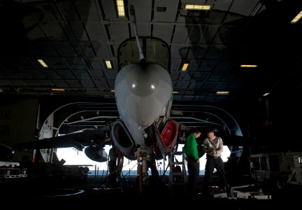 US Navy 120207-N-DR144-051 Sailors prepare tools before performing maintenance on the canopy jettison system of an EA-6B Prowler