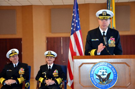 US Navy 120203-N-RL694-007 Vice Adm. Bill French gives his remarks at the Commander, Navy Installations Command (CNIC) change of command ceremony