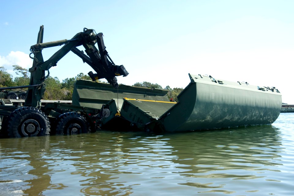 US Navy 120202-N-YX920-517 Sailors and Marines train with an improved ribbon bridge during Bold Alligator 2012